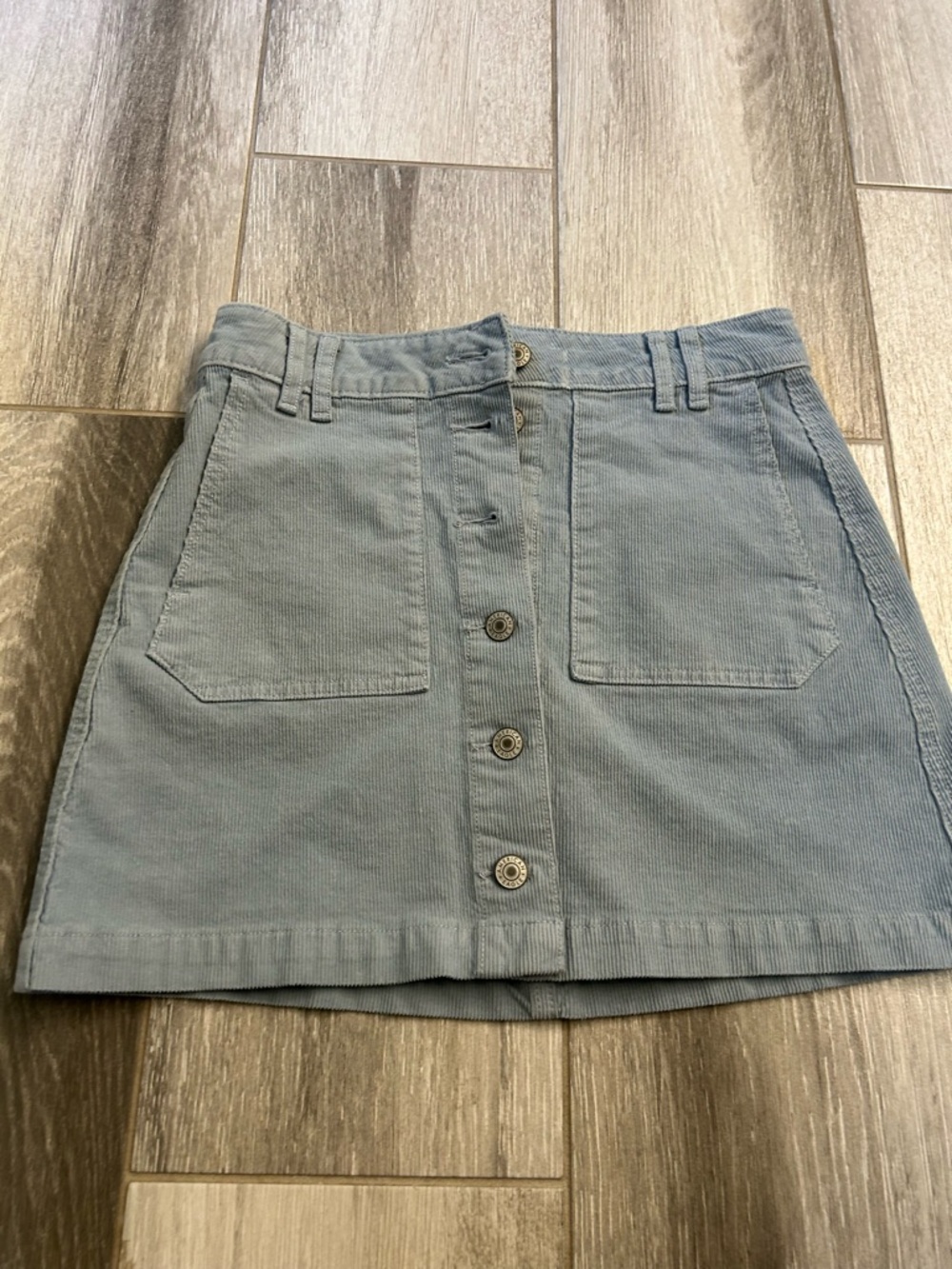 American Eagle Outfitters Dusty Blue Button-Front Corduroy Mini Skirt